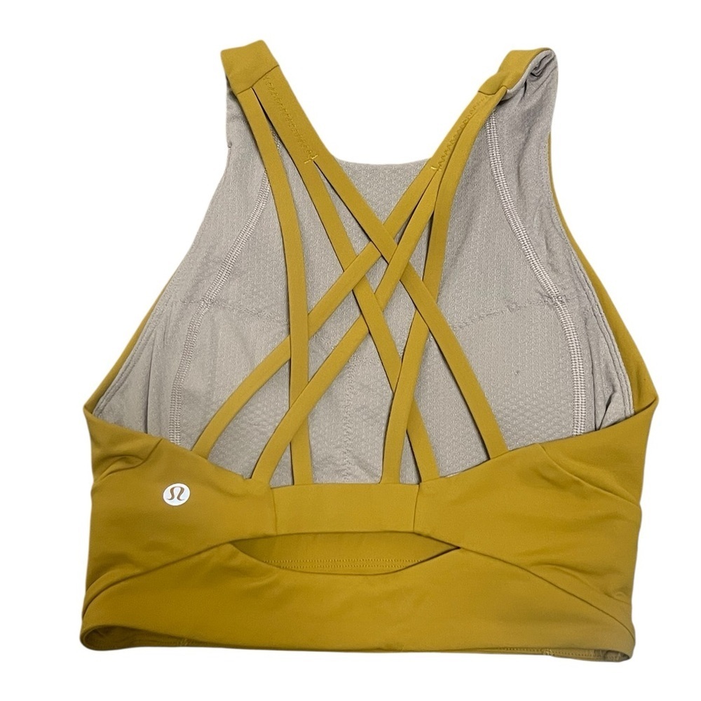 Lululemon free to be serene long line high neck sports bra in gold yellow